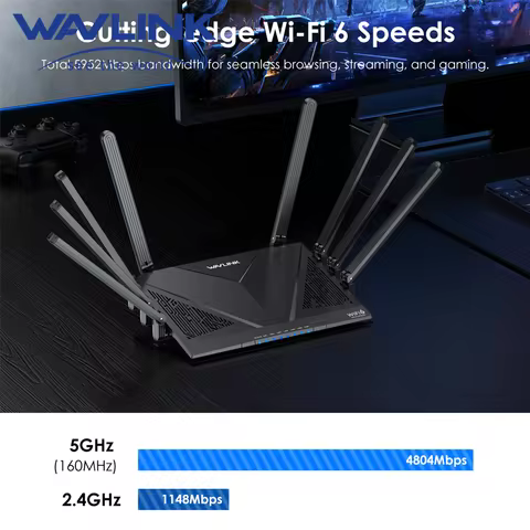 WAVLINK AX6000 Wi-Fi 6 Router Dual Band Gaming Router with 2.5Gbps WAN 4 x 1000Mbps LAN Supports Mes
