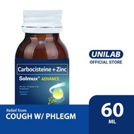 Unilab Solmux Advance Suspension 60 ml Carbocisteine plus Zinc - Helps Relieve Cough from Worsening