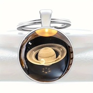 Keychain, Planet Pattern with Star Ring, Metal Material