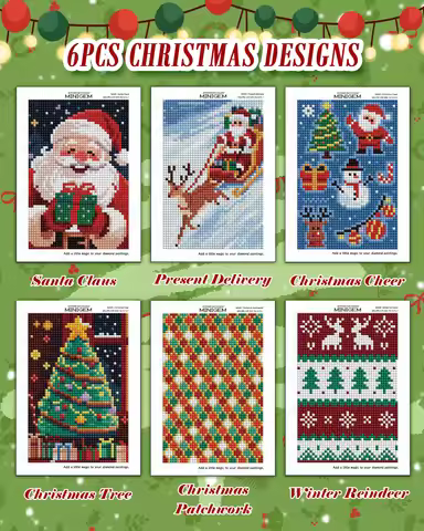 Minigem Christmas Diamond Painting Kit, 6PCS 5"x7" Resin Square + Metallics Diamonds Art Set for Adu