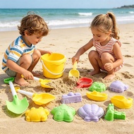 Colorful Kids Sand Play Set With Carry Pouch | Beach Bucket Shovel & Molds For Creative Play | K8u0