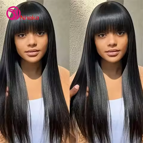 30 34 inch Straight Human Hair Wigs With Bangs 200% Density 3x1 HD Lace Wigs 100% Human Hair Full Ma
