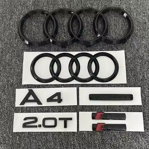2PCS 4Ring logo ABS Black Car Hood Front Grill Rear Trunk Emblem Sticker 1P A4 1P Quarrto 1P 2.0T 2P