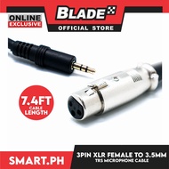 7.4 Feet XLR 3pin Female to 3.5mm TRS Male Audio Cable Microphone Cord for BM800, V8 Sound card