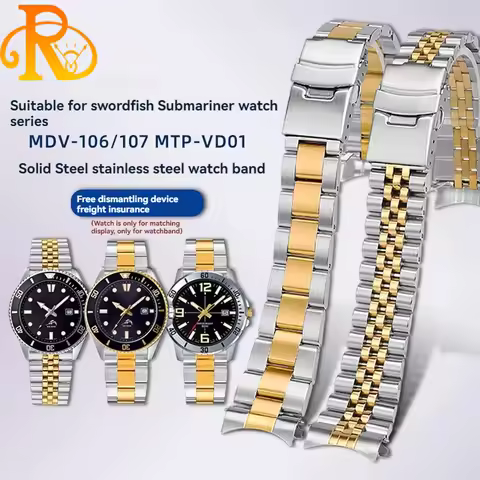 22mm Arc mouth Watch Band For Casio Watch strao MDV-106 MDV-107 MDV-106D MTP-VD01 Stainless Steel Me