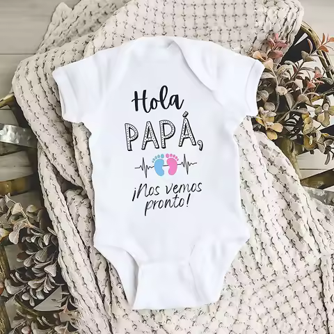 Hello Dad We'll See You Soon Baby Announcement Newborn Bodysuit Pregnancy Reveal Clothes Baby Coming