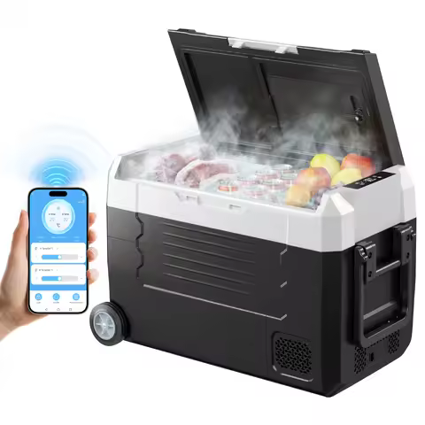 SucceBuy Car Refrigerator -4°F to 68°F Truck Refrigerator with APP Control Wheels & Dual Zone 37/48/