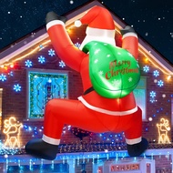 6FT Christmas Inflatable Decorations Hanging Santa Built-in Bright LED, Climbing Santa Claus with Gi