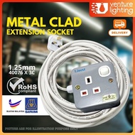 [3M/ 5M /10M] 1WAY x 13amp Metal Clad Heavy Duty Portable Socket Extension Trailing Socket Metal Soc