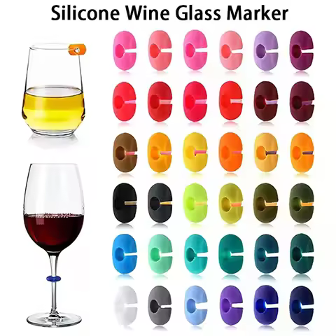 Silicone Wine Glass Marker Reusable Drink Cup Identification Label Random Color