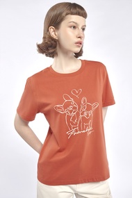 ESP เสื้อทีเชิ้ตลายเฟรนช์ชี่ ผู้หญิง สีส้มเข้ม | Frenchie Tee Shirt | 06206