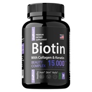 ไบโอติน คอลลาเจน เคราติน กรดไฮยาลูโรนิก - สำหรับผู้ชายและผู้หญิง เล็บ ผม ผิว วิตามินและตัวบล็อก DHT 