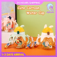 350ml Cute Cartoon Kids Water Cup Non-Spill Training Cup Leak-Proof With Gravity Ball Straw Handle Strap Drinking Bottle