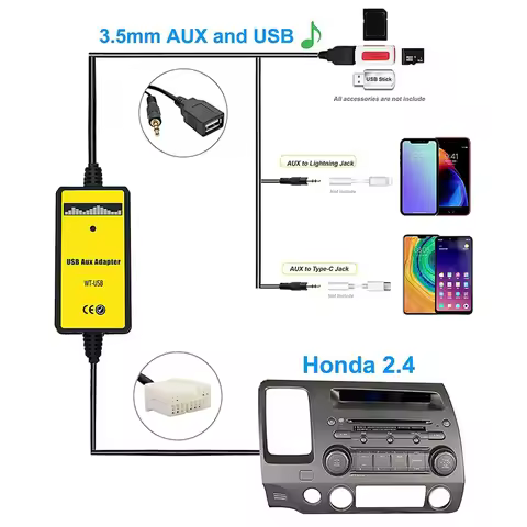 Car MP3 Audio Interface AUX USB Adapter CD Changer For Honda Accord 2003 2004 2005 2006 2007 2008 20
