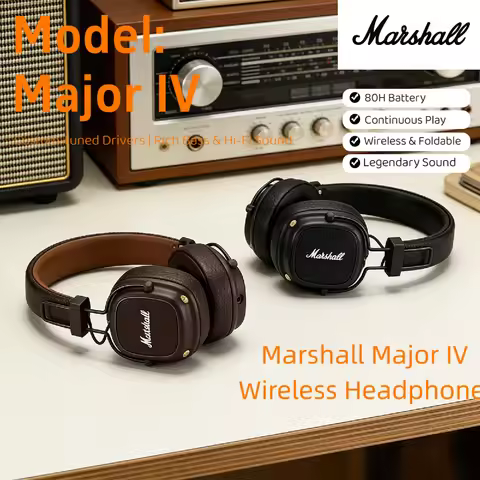 Marshall Major IV Bluetooth Headphones Wireless On-Ear Headset 80H Battery Foldable Design Deep Bass