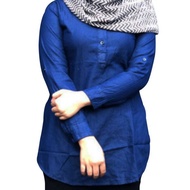 PEREMPUAN DENIM HALF BUTTON BAJU MUSLIMAH JEANS