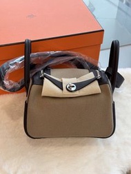 Hermes🌟mini Lindy 4C 慕斯色拼T3棗棕色 帆布 stamp G