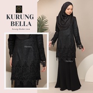 HERNES KURUNG BELLA EXCLUSIVED BAJU KURUNG MODEN LACE EMBROIDERY GOLD AND BLACK BAJU KURUNG MODEN