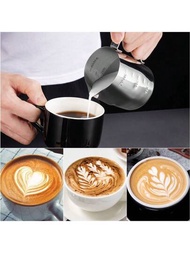 1入組有刻度量杯350ml/600ml不鏽鋼奶沫壺，適用於拿鐵藝術，濃縮咖啡，卡布奇諾，奶茶製作
