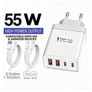 Fast Charging EU Plug Type C/E/F (220-240V) Wall Charger 55W 4-Port Super Fast Charger (2 USB-A + 2 