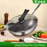 [30CM Non-Stick Wok Pan Free Cover] Stainless Steel Wok Pan Round Honeycomb Wok Pan W/Anti-Scalding