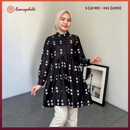 KATUN RASARARAYA BATIK Hadri Tunic CottonWanita - Black Jumputan Office Work Batik Top, Nursing Frie