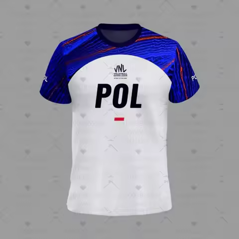 Summer Poland VNL Volleyball Jersey Adult Tops Men's women Round Neck Short Sleeved Lightweight Spor