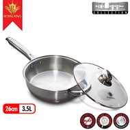 Royal King 26cm Stainless Steel Induction Fry Pan with Glass Lid and Durable Handle