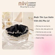 Satin silk hair tie with high-quality teardrop crystal stone border • May Fashion Jewelry - C52629