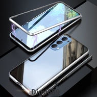 Casing For OPPO Reno 8 8Z 7 7Z 6 6Z 5 5G Reno5 Magnetic Phone Case Reno8 Reno7 Reno6 Double Side Tempered Glass Metal Flip Cover Hard Front And Back 360 Protection