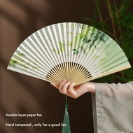 [Fan Moon] 27cm Double-Sided Paper Fan Chinese Fan Antique Folding Fan Men Women Hanfu Portable Fold