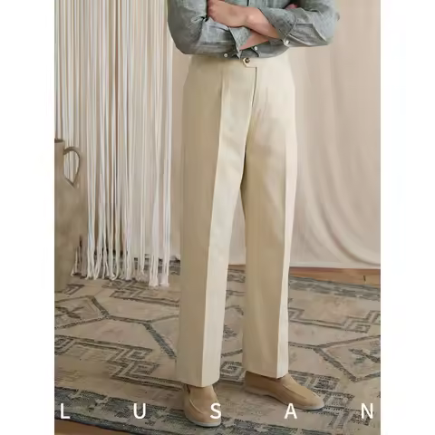 Summer lightweight casual cotton trousers, versatile and breathable,, mature, straight-leg, high-wai