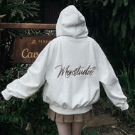 Mon Studio Autumn Winter Zip Hoodie 3D EMBROIDERED MON STUDIO Pressed Felt Fabric, Unisex Boxy Form,