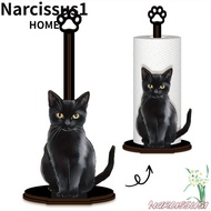 NARCISSUS Desktop Tissue Holder, Black Cat Shape Vertical Storage Wooden Tissue Holder, WC Paper Sta