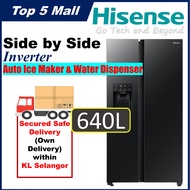 Hisense Refrigerator 640L Black Glass Inverter with Auto Ice Maker &amp; Water Dispenser Side-by-Side Fridge RS700N4AWBUI