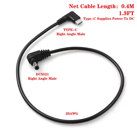 【LANO】Type-C Angled Male to DC5521 Angled Male(Fork Type) Power Cable for Use a Type-C Power Bank to