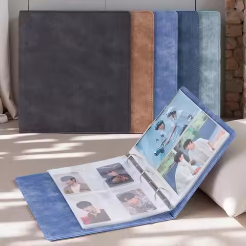 A5 Denim-Style D-Ring 3-Ring Binder – Expandable 80-100 Pages, PU Leather Photo/Card Organizer with 