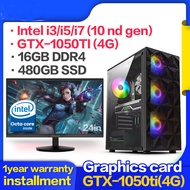 【Intel 10 nd gen】electronic Games computer set designer drawing computer full set Intel Core I3/I5/7 Octa-core 2.5-4.8GHZ main frequency GTX-1050ti 4G GPU Discrete graphics card 16G DDR4 480G SSD 19/24inch Game MonitorComputer for Gaming PC Full set