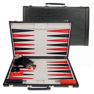 WE Games Backgammon Set, Elegant Black Leatherette Case, 18 x 11 in. Closed; 22 x 18 in. Open, Famil