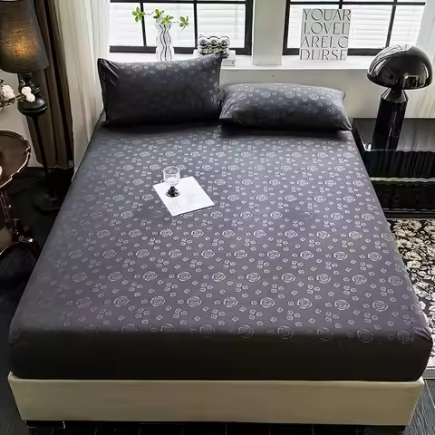 Bed Sheets Set with Pillowcase Single/Queen/King Fitted Bed Sheets with Elastic Band Solid Color Bed