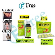 Free Pharmacy Ubat Kunyah Gas Angin Perut Kembung Sakit Gastrik Alucid 10's or Alucid Suspension 100