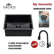 MOCHA IBORN BLACK EMBOSSED KITCHEN SINK WITH PULL OUT FAUCET/STAINLESS STEEL 500MM 600MM/IBKS6045/50