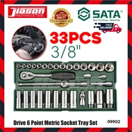 SATA 09902 33PCS 3/8" Dr 6 Point Metric Socket Tray Set