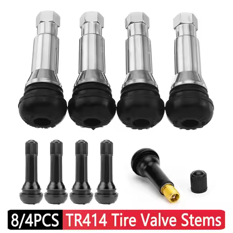 4/8Pcs TR414 Chrome Aluminium Tubeless Tyre Valve Stems Dust Caps Snap In Wheel Tire Valve Stems Rub