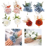 【KNWH】Corsage and Boutonniere Set Rose Prom Flower Wrist Corsage Bracelets for Wedding