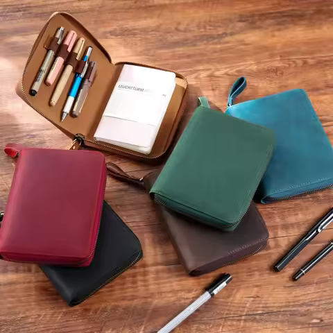 Soft Leather A6 Notebook Cover with 5-Slot Pen Bag for Hobonichi/ Stalogy/ Midori Notebooks - Creati