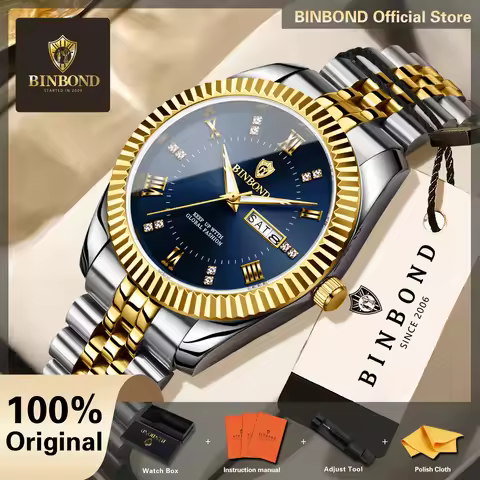 BINBOND Men's Watch Quartz Watches For Men Luxury Luminous Waterproof Reloj Para Hombres Regalos Rel