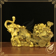 Bronze Statue of Elephant Pulling a Fortune Cart, Feng Shui Elephant Statue, Decorative Wishing Elep