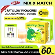 LICKZ JUICE MIX & MATCH Soursop Lime and Lime Juice Beverage Concentrate - BUNDLE 60 Sachets with Th