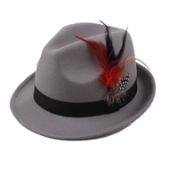 Dress Up Feather Decors Fedora Hat Panama Fedora Hat Topper Hat Fashion Vintage Woolen Top Hat Men W
